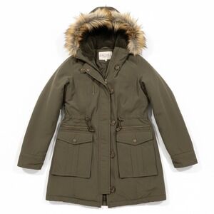 Rachel Rachel Roy Womens Olive Green Faux Fur Hooded‎ Parka Jacket XS
